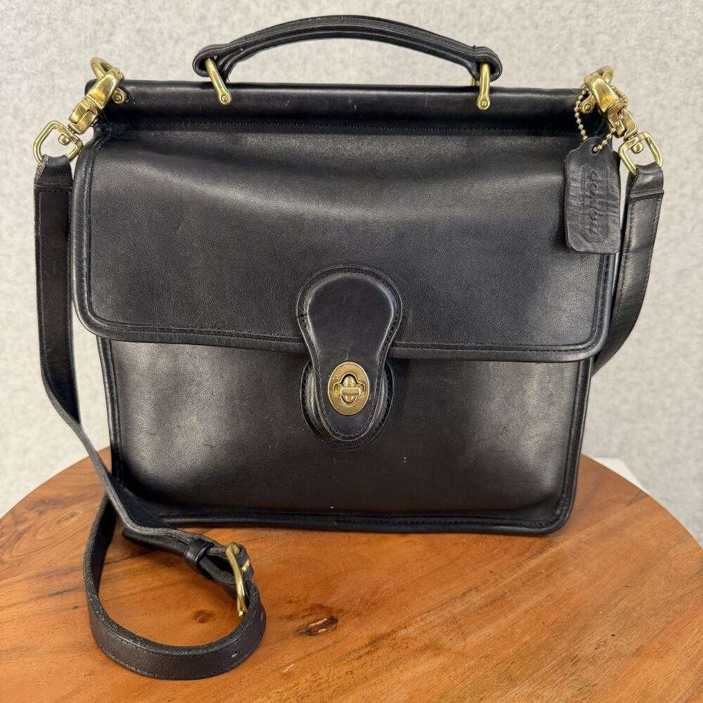 Vintage COACH Willis Black Leather Crossbody Satchel Bag Handbag Purse